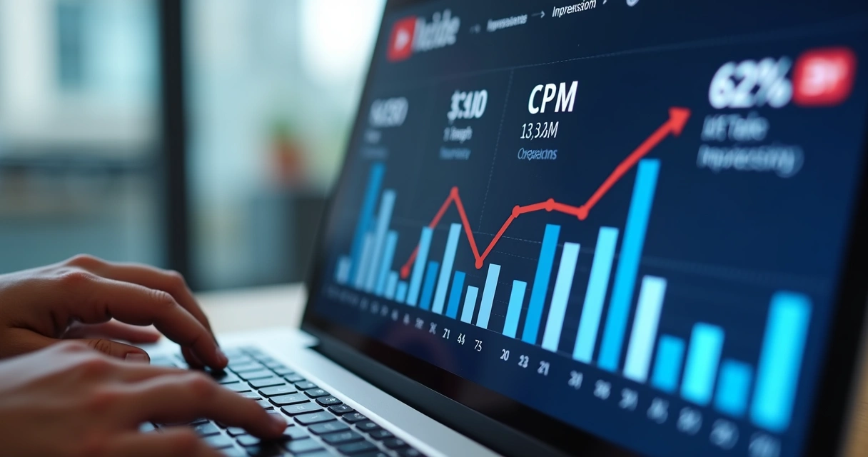Gráfico de barras com CPM e impressões de anúncio no YouTube 