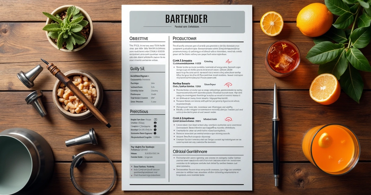 Exemplo visual de currículo para bartender com seções organizadas 