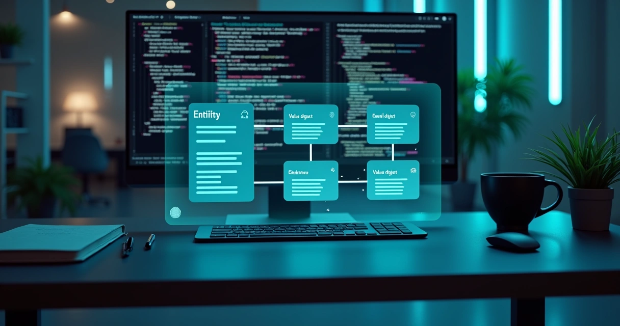 Diagrama conceitual de entidades e value objects em arquitetura de domínio 