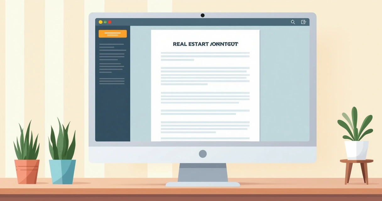 Modelo digital de contrato imobiliário editável aberto no computador 