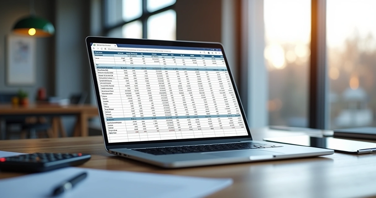 Modelo financeiro de startup com planilhas e gráficos na tela de um notebook 