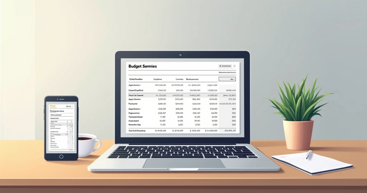 Exemplo visual de modelo digital de orçamento em laptop