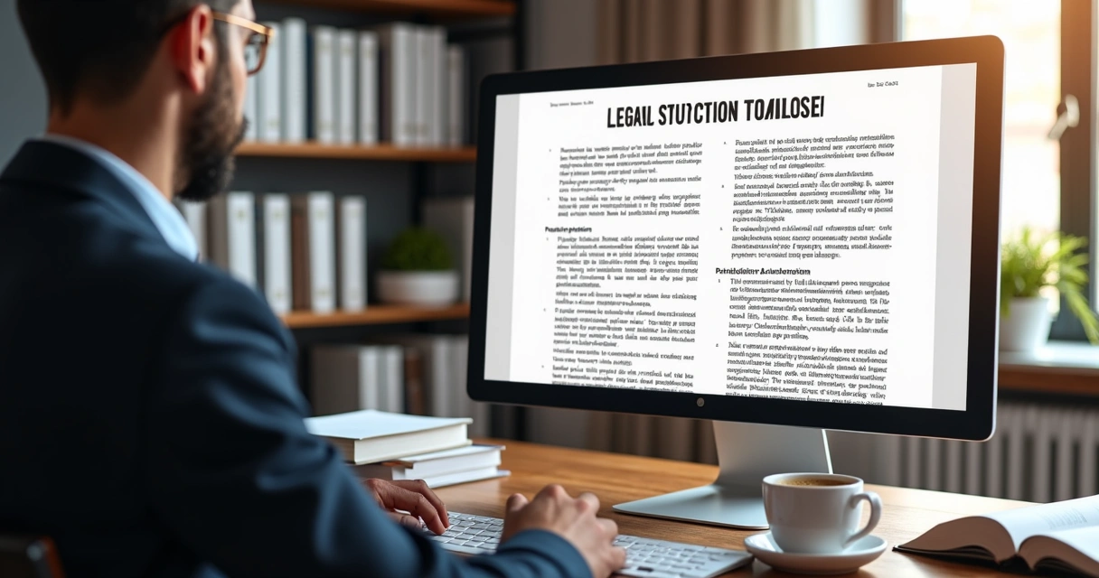 Advogado ajustando modelo de petição no computador 