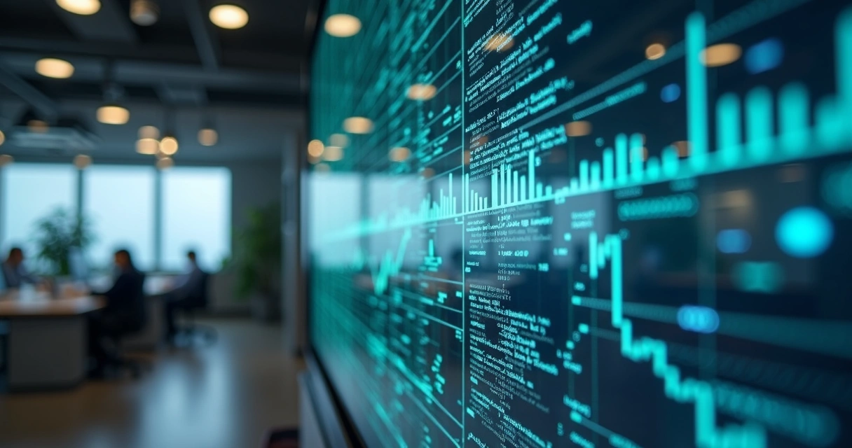 Modelo matemático de dados mostrado em tela digital sobre gráficos e conexões 