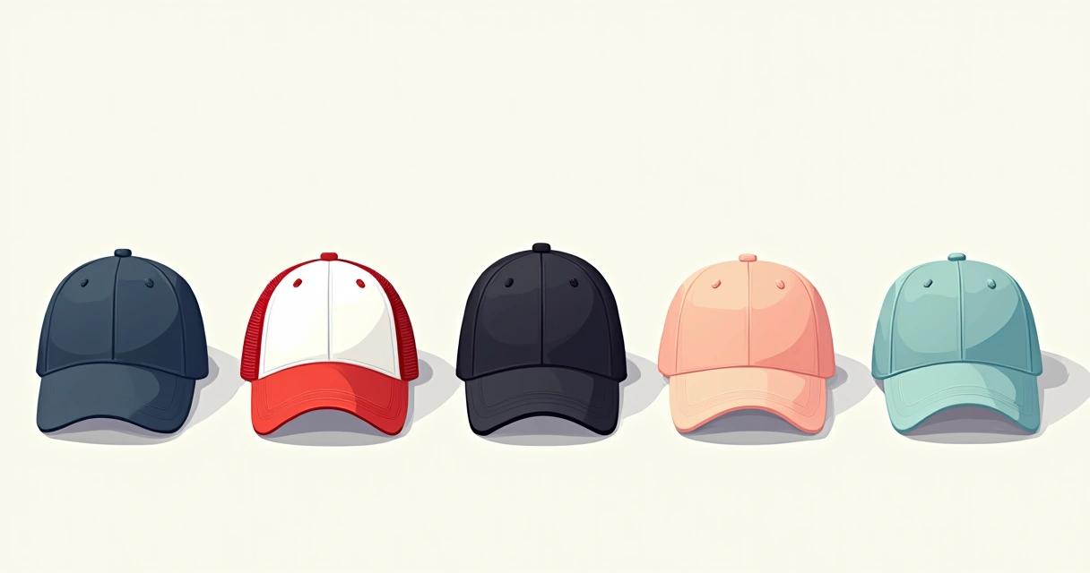 Vários modelos de bonés personalizados em fileira 