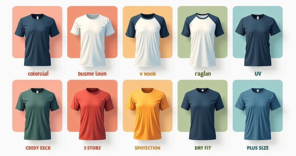 Catálogo visual com diferentes modelos de camisetas personalizadas para empresas, esportes e escolas, apresentados lado a lado em fundo claro 