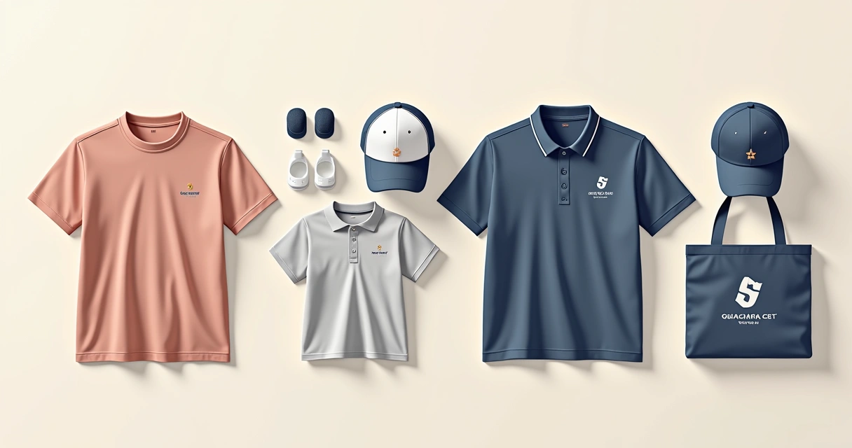 Vários modelos de camisetas e acessórios lado a lado para comparação 