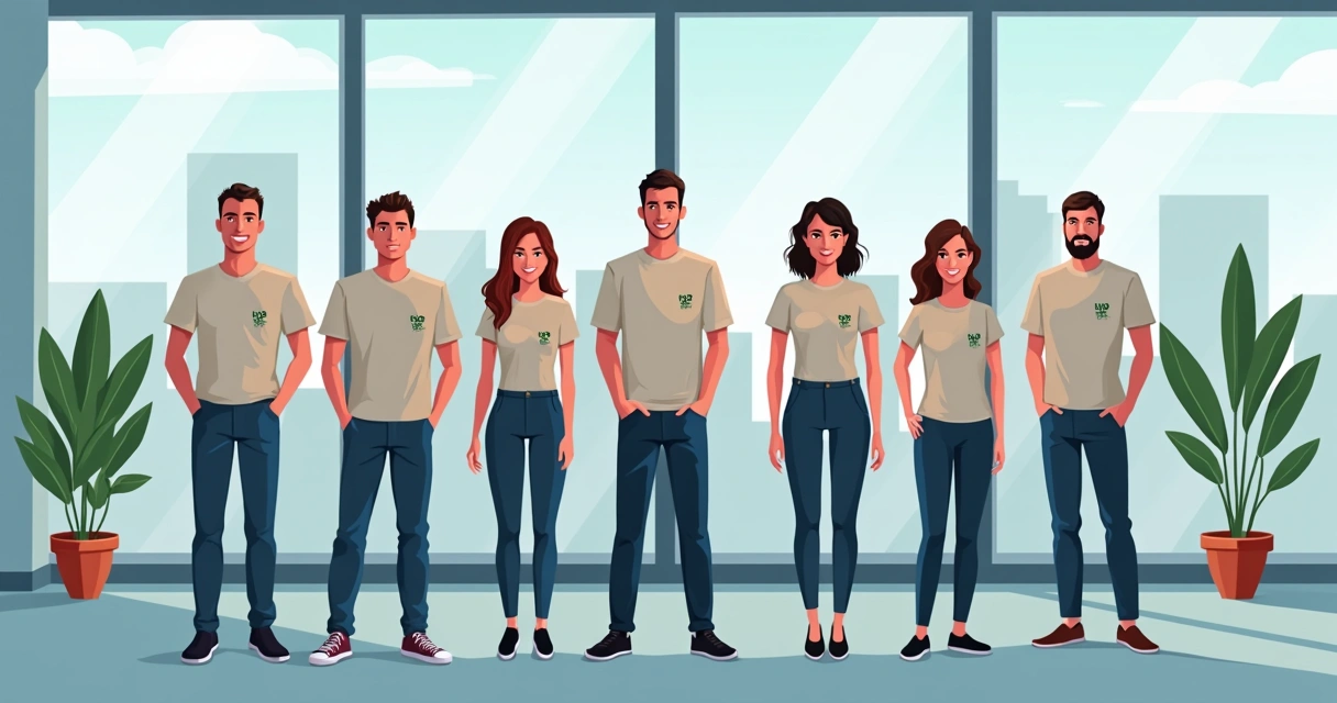 Equipe em evento corporativo com camisetas personalizadas iguais