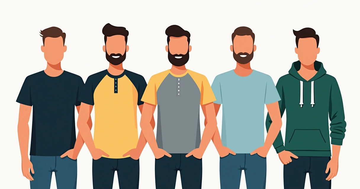 Camisetas masculinas de diferentes cortes lado a lado