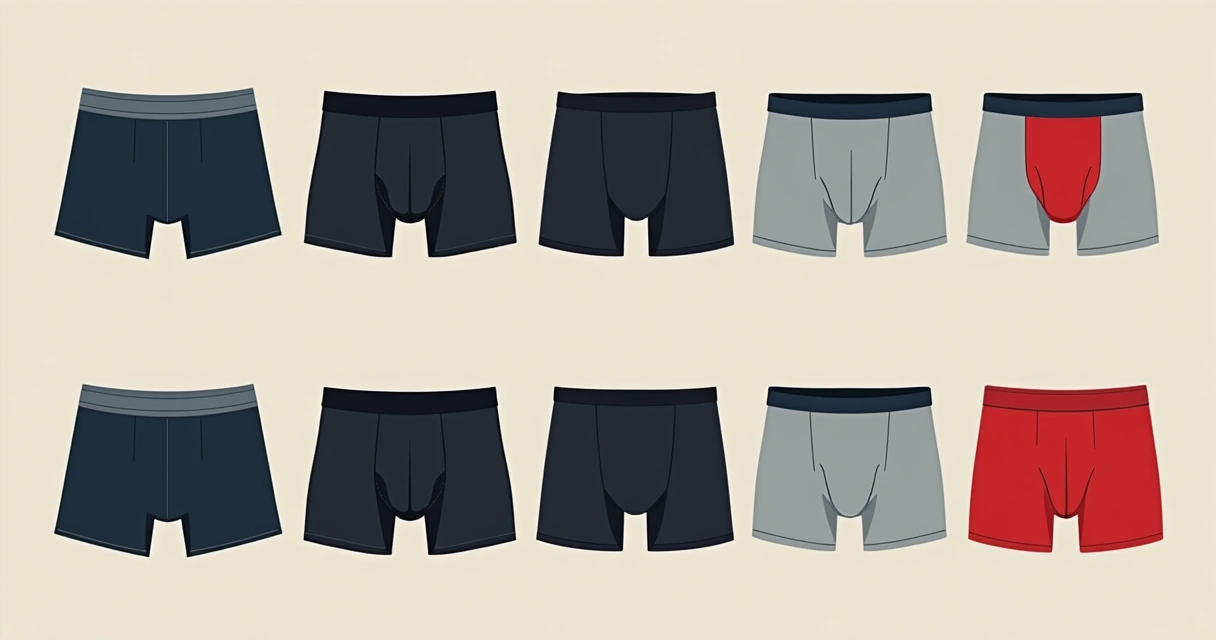 Modelos variados de cueca boxer em exposição sobre fundo neutro.