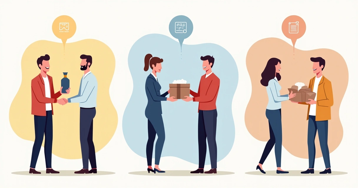 Desenho dos três modelos de marketplace, B2C, B2B e C2C, cada segmento com seus ícones e produtos distintos em destaque 