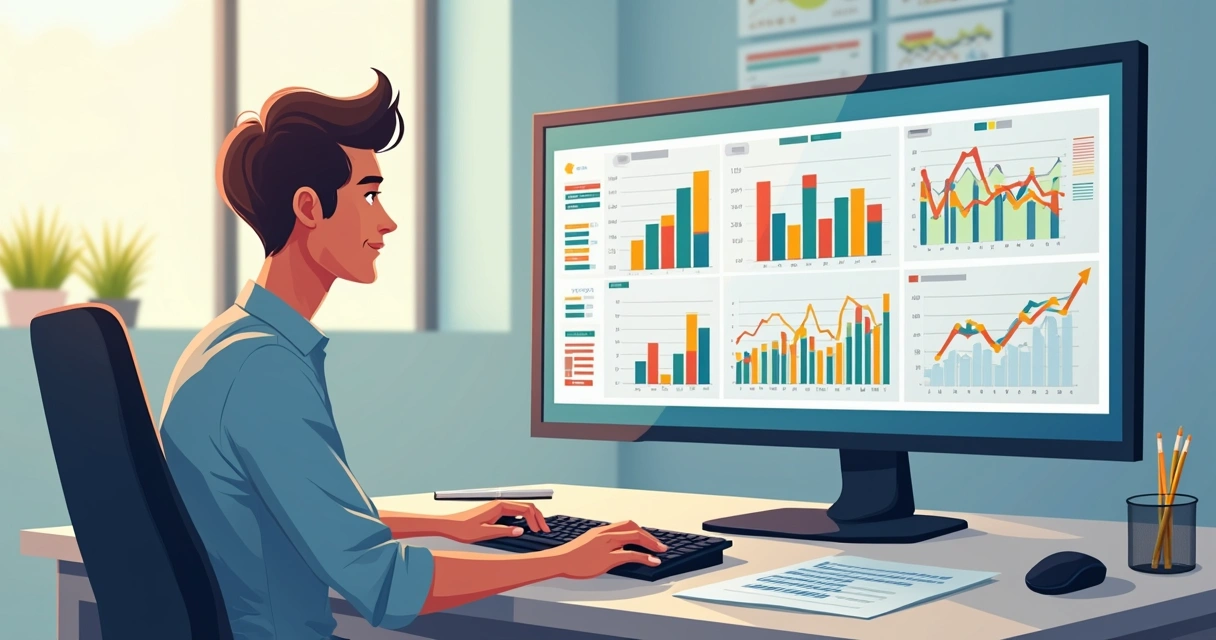 Gestor analisando planilhas financeiras em tela de computador 