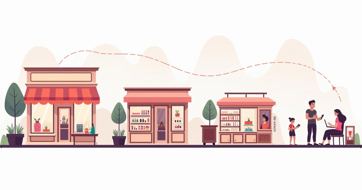 Vários modelos de lojas e pontos de venda de cosméticos em ilustração detalhada 
