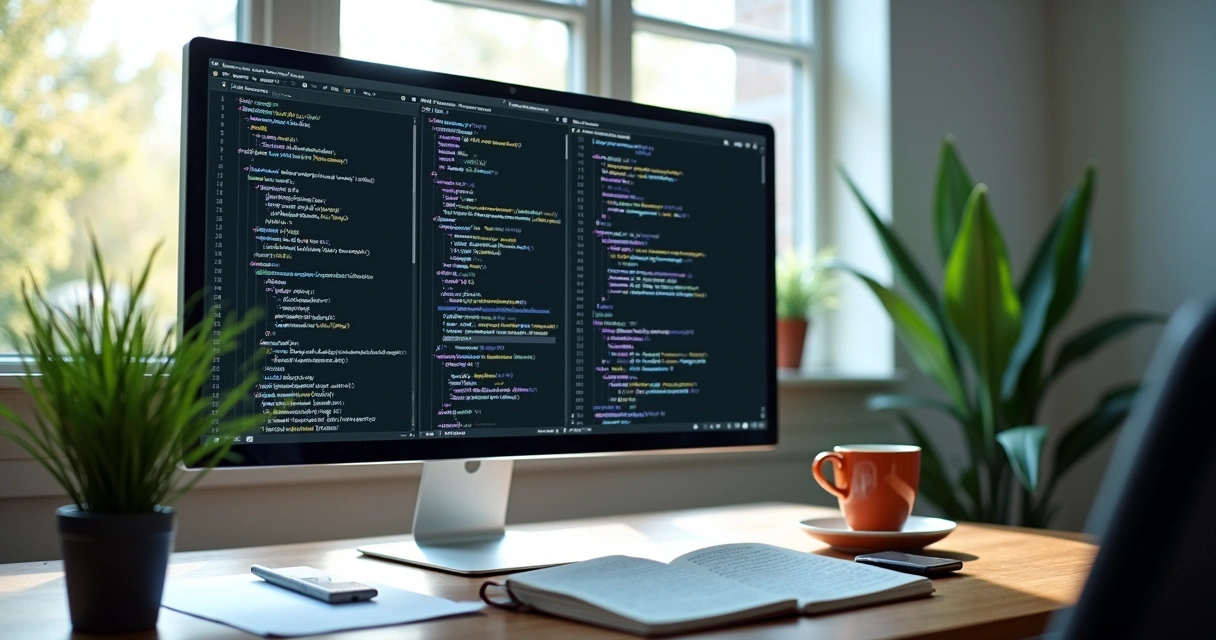 Tela de computador exibindo código-fonte de IA open source 