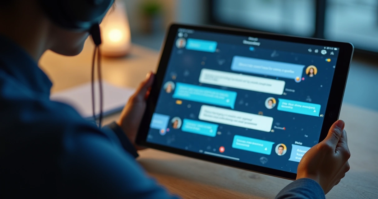 Pessoa usando tablet para moderar chat de transmissão ao vivo 