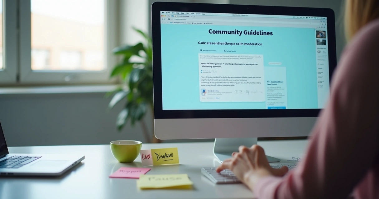 Tela com regras de comunidade e mediação online