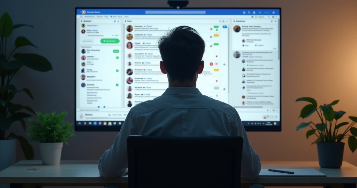 Pessoa moderando grupo online em tela de computador 