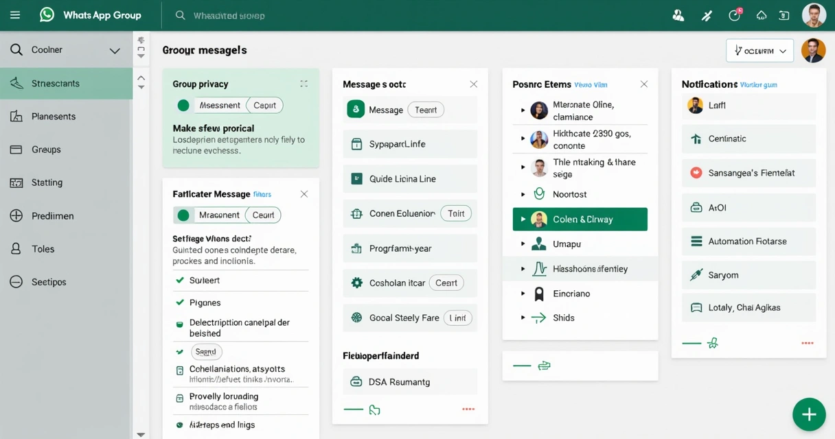 Interface de moderação avançada para grupos WhatsApp, com múltiplas opções de configuração 