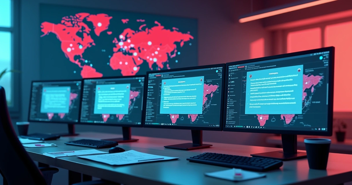 Painel de moderação de conteúdo com redes sociais abertas em telas 