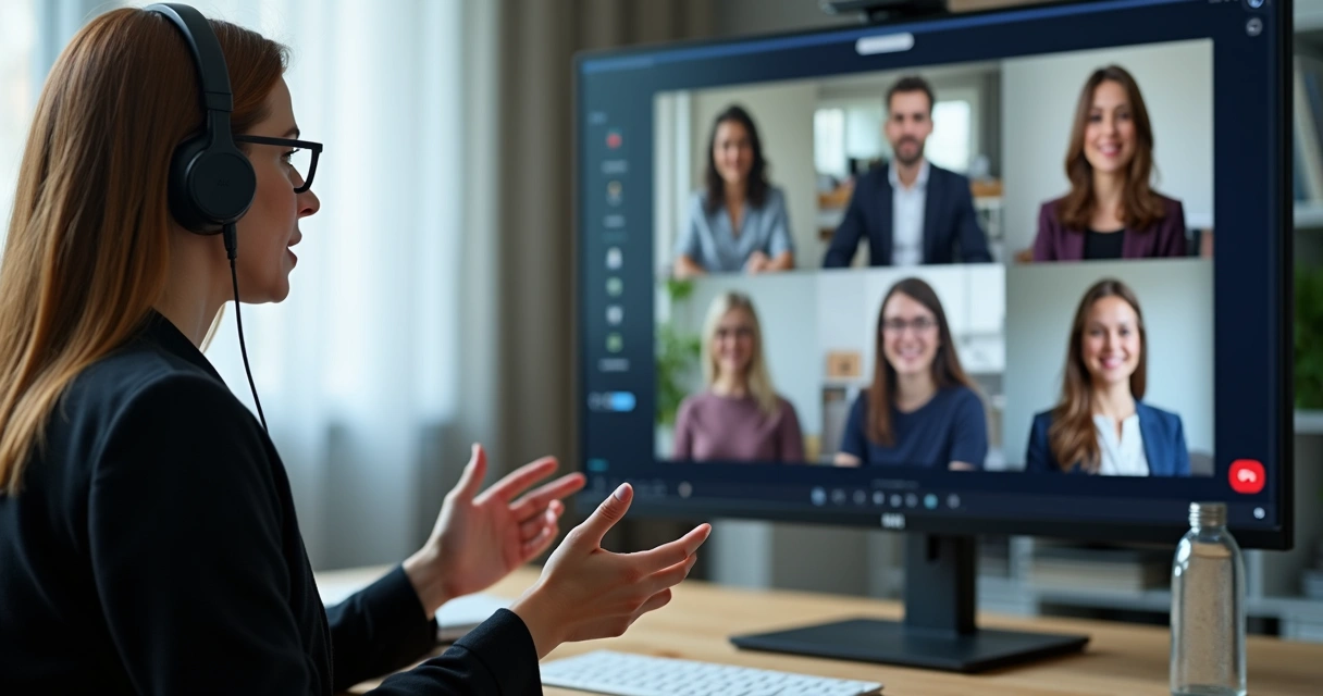 Moderador conduzindo debate online com participantes 