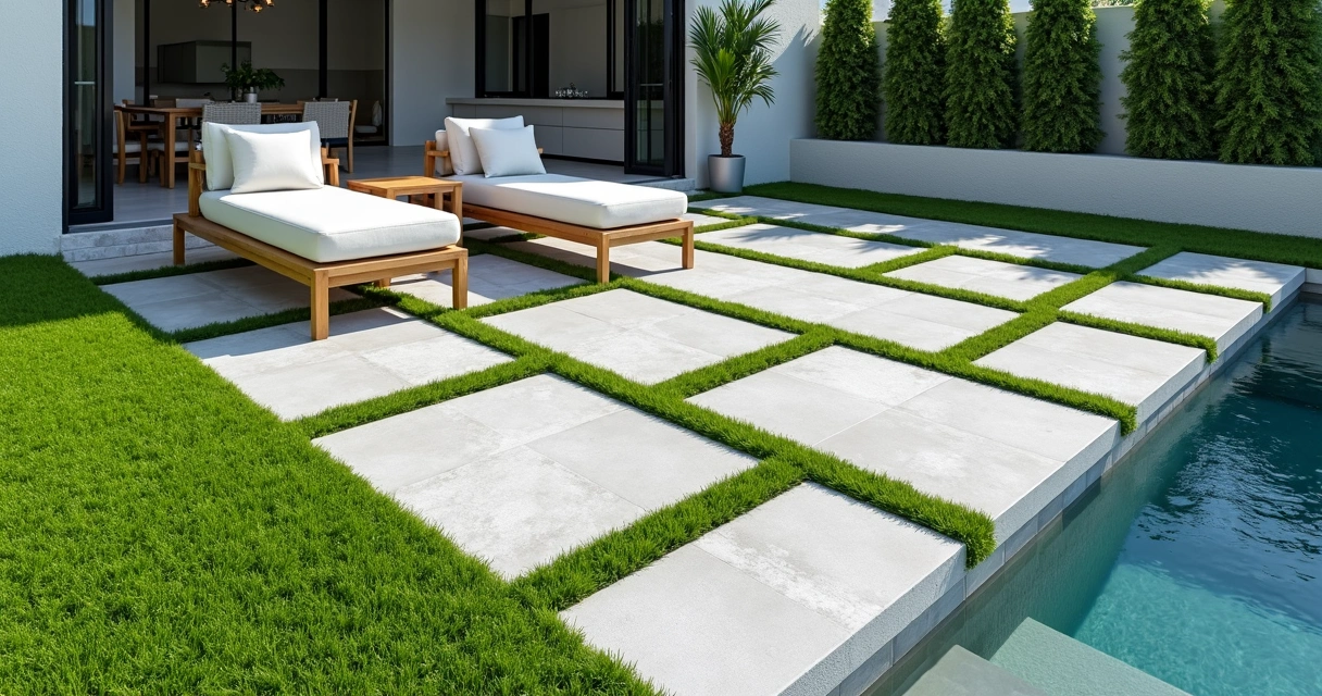 Modern Central Florida patio with turf and pavers