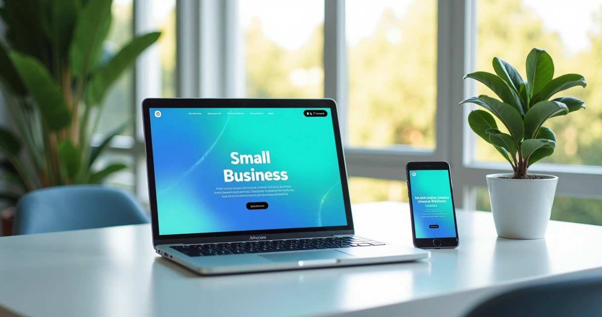 Modern small business website on laptop and mobile phone