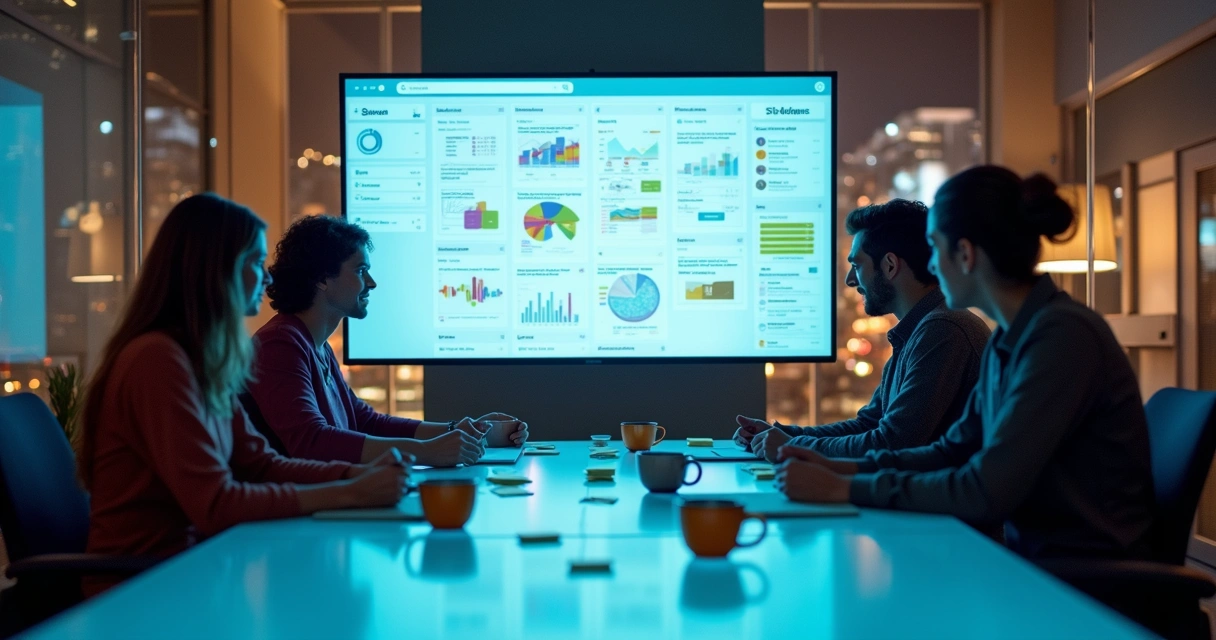 Modern CMS dashboard with team collaborating 