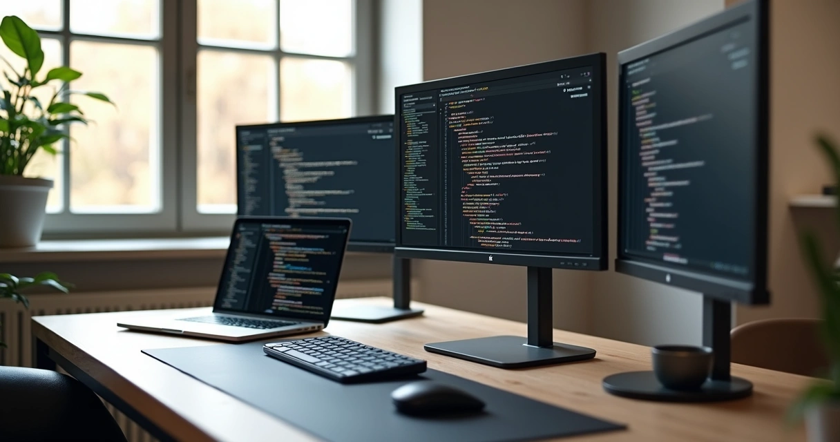 Modern office setup for remote software development