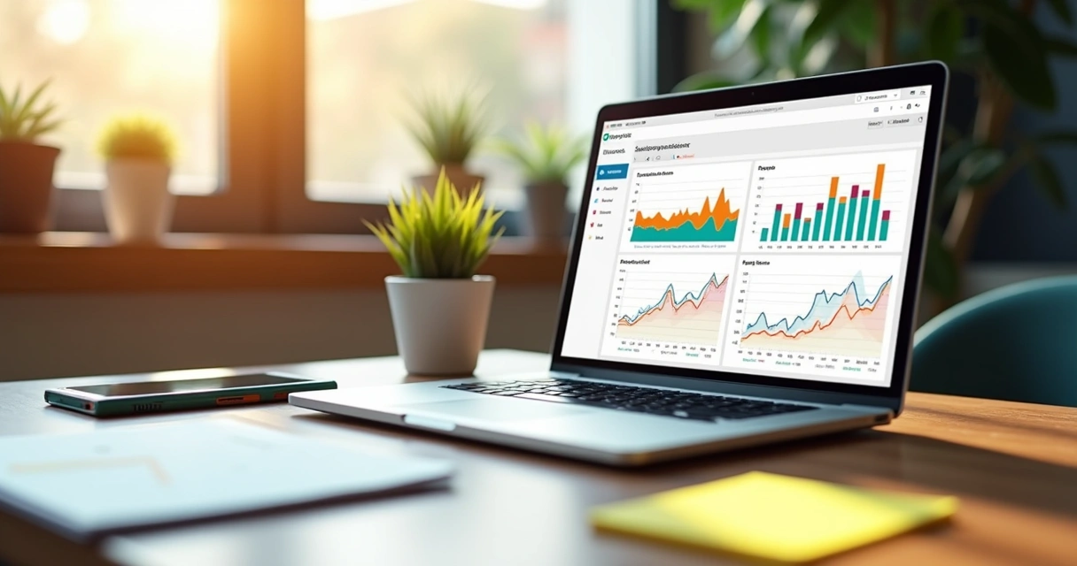 Modern dashboard showing user metrics and charts on a laptop screen 