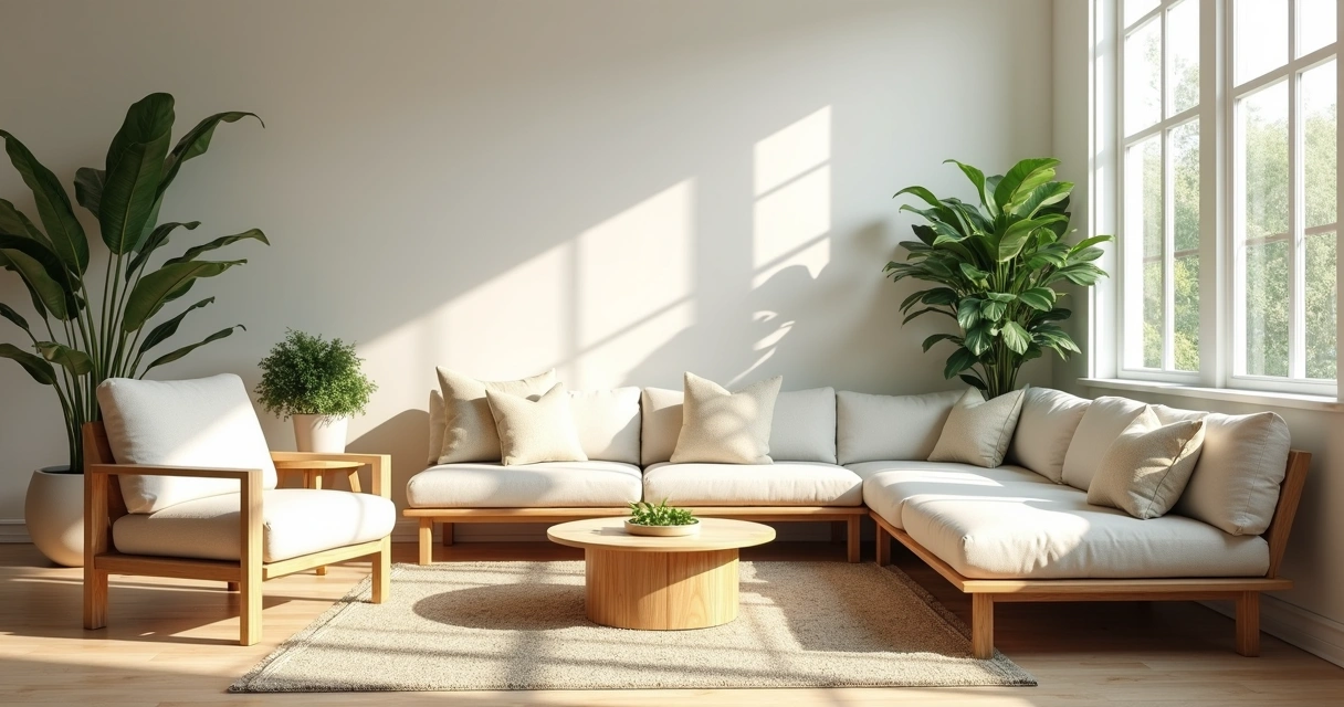 Coleção de móveis modernos com design sustentável em ambiente iluminado 