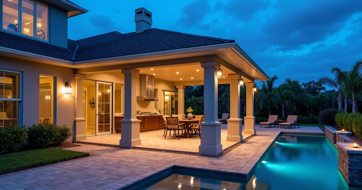 Upgraded modern lanai with secure pool cage 