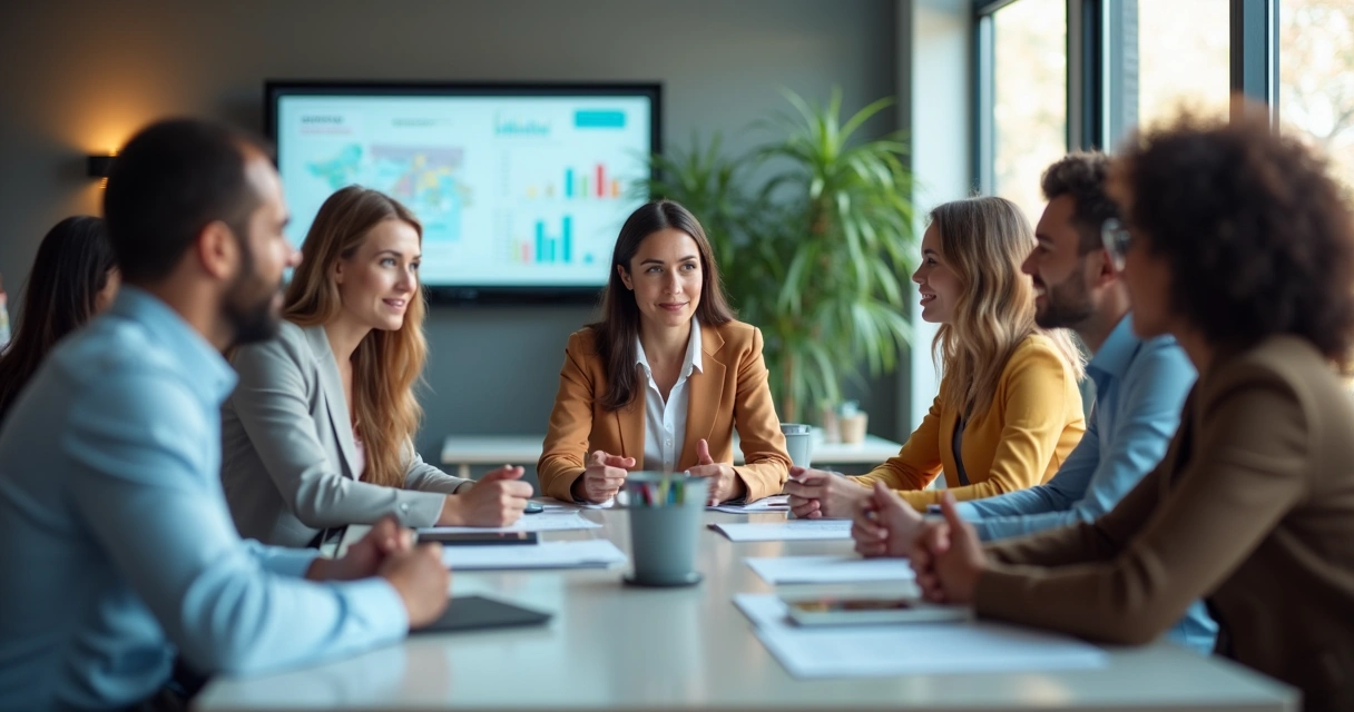 Team leader communicating with colleagues in a modern workspace 