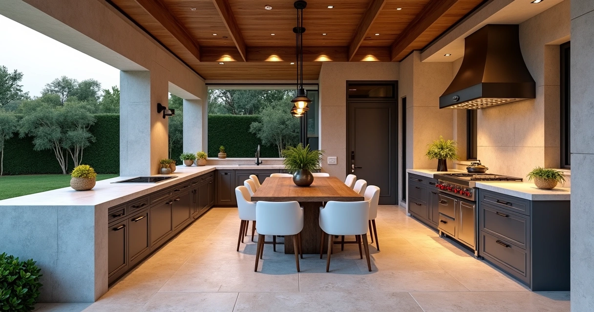 Porcelain countertop outdoor kitchen with dining seating Central Florida 