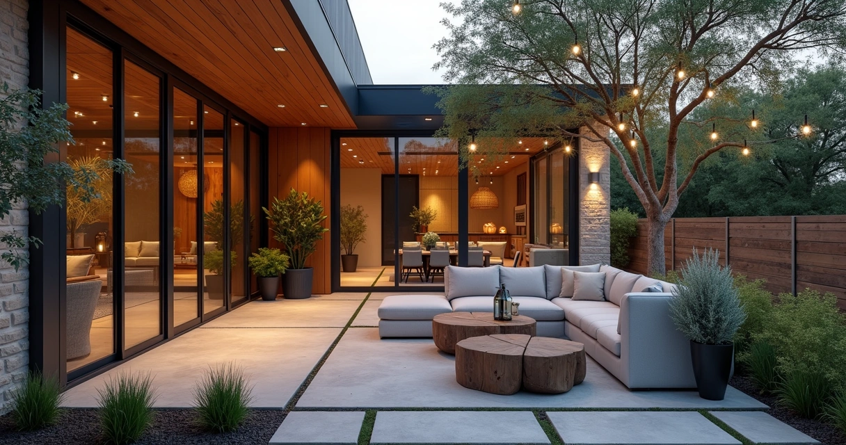 Modern Austin patio with stylish outdoor furniture and natural plants
