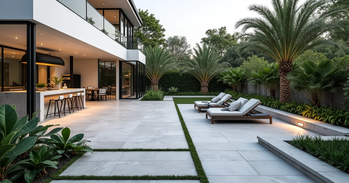 Modern patio with hidden utility conduits 