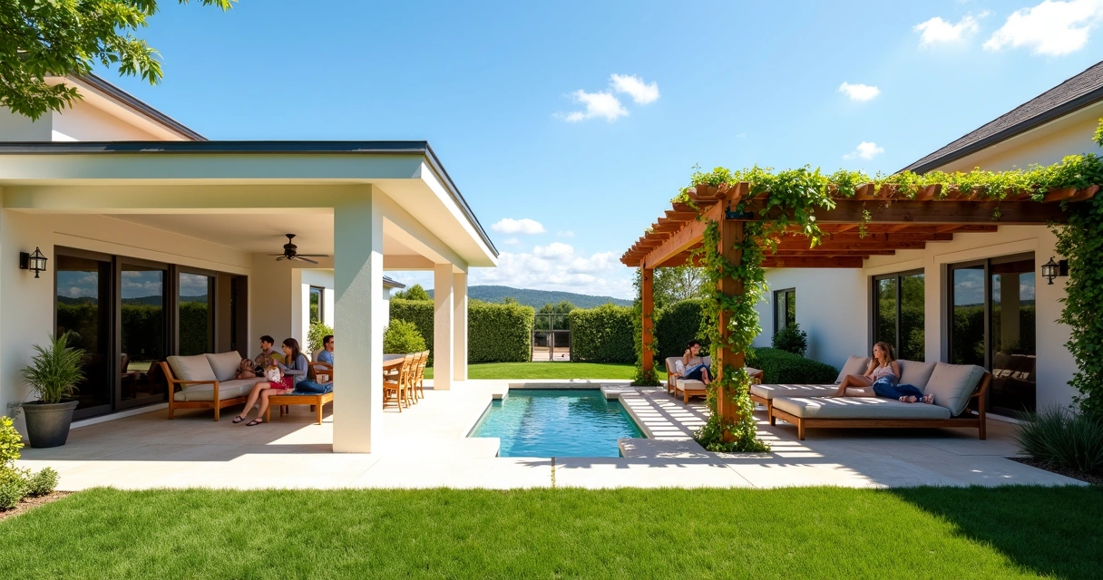 Modern patio cover and pergola in Austin backyard 