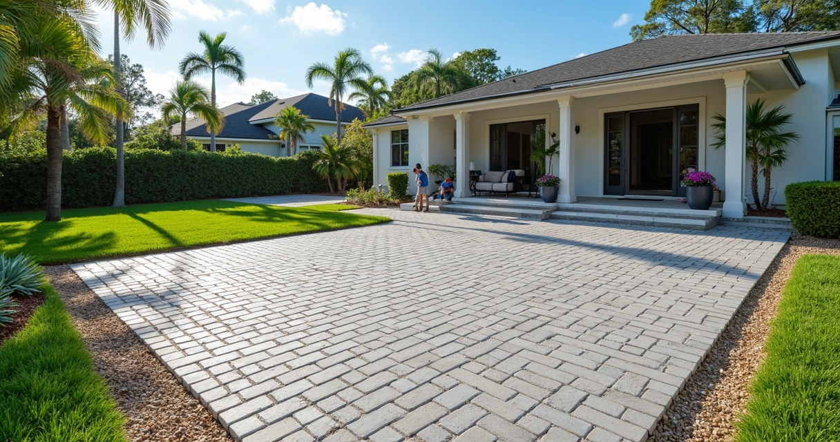 Onsite installation of water-permeable pavers in an Orlando backyard