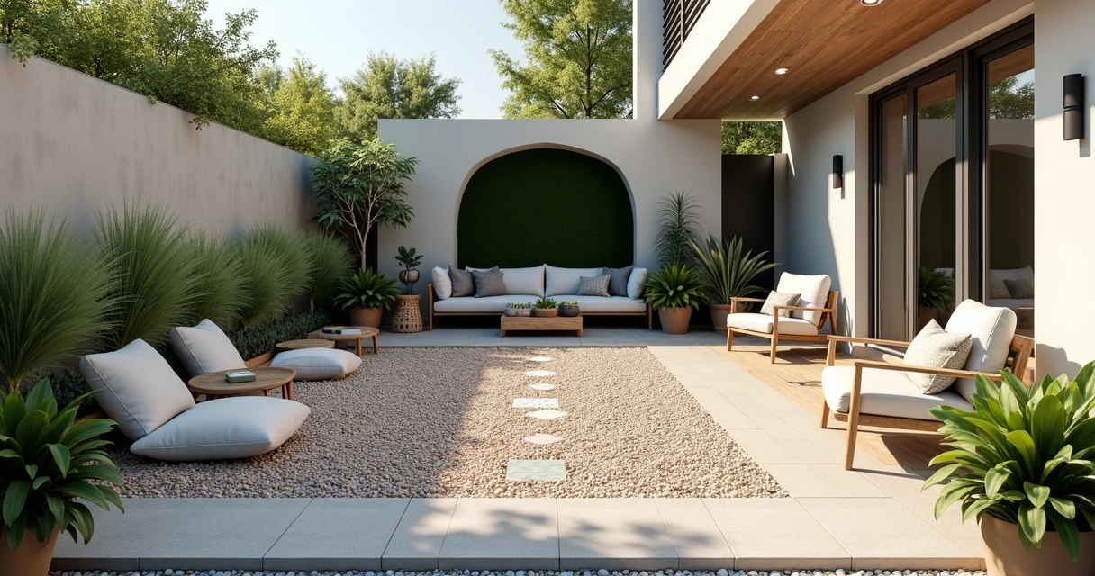 Modern kid play corner with sensory garden and seating 