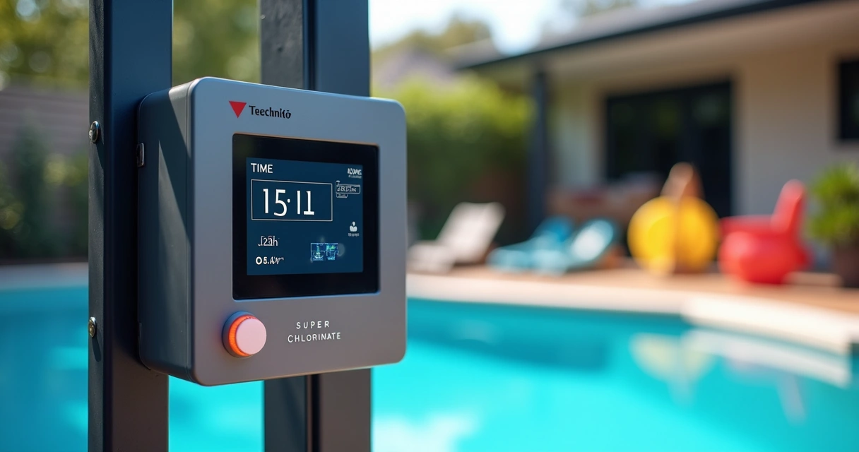 Modern pool chlorinator control panel with clear user-friendly interface 