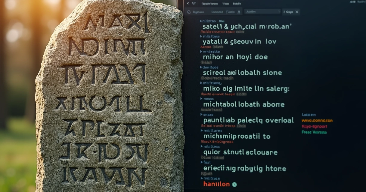 Digital and ancient runes side by side 