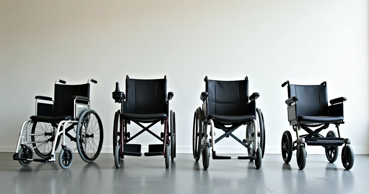 Diferentes modelos de cadeiras de rodas modernas lado a lado 