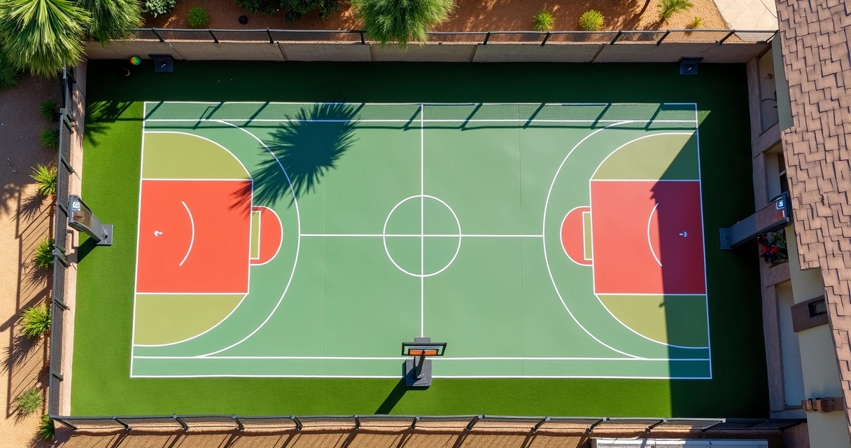 Compact backyard modular multi-sport court for basketball, pickleball and soccer