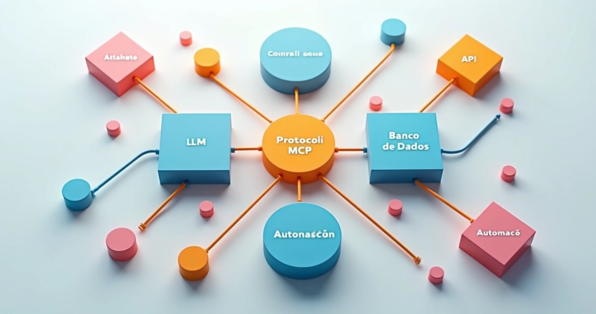 Arquitetura modular de IA conectando diferentes blocos 