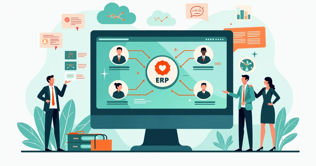 Tela de software RH integrando módulos e dados com ERP