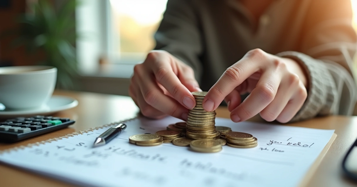 Mãos empilhando moedas para economizar em cenário de aperto 