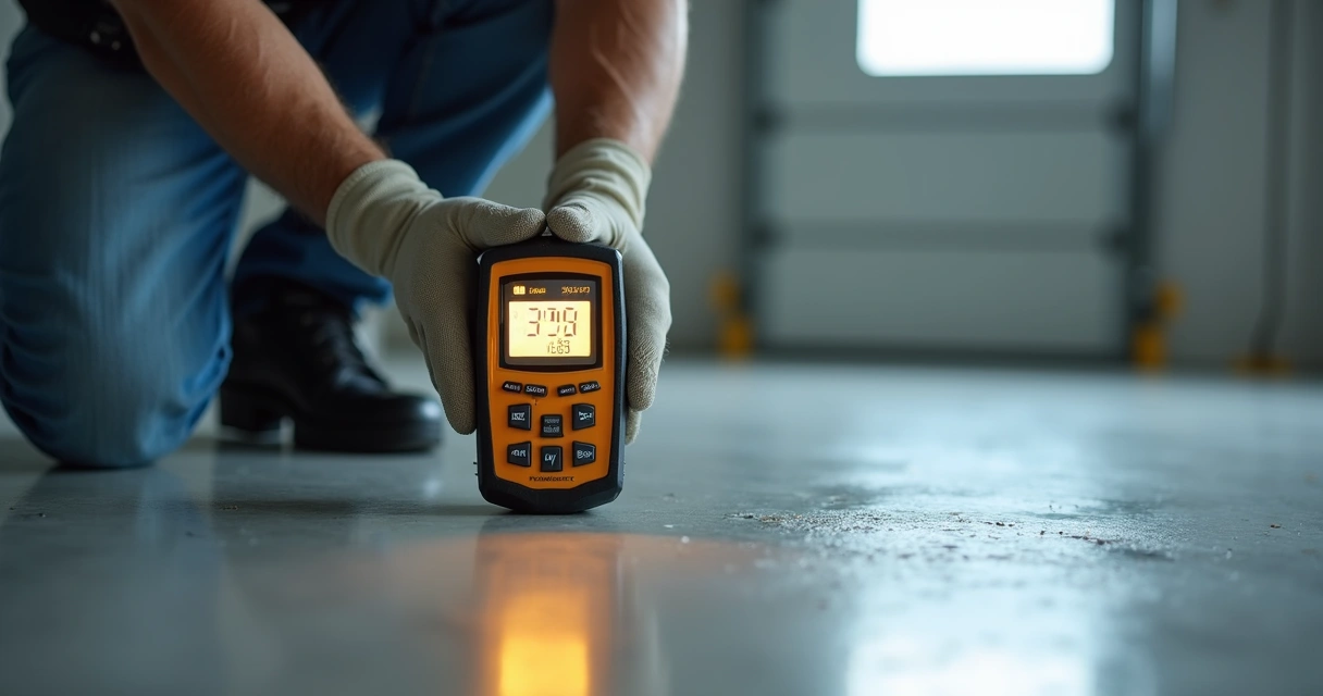Moisture meter testing garage concrete floor
