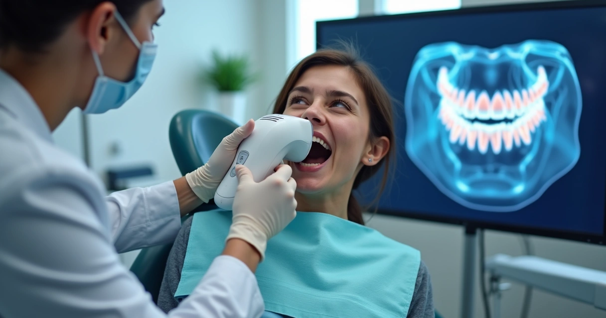 Dentista faz moldagem digital para coroa dentária