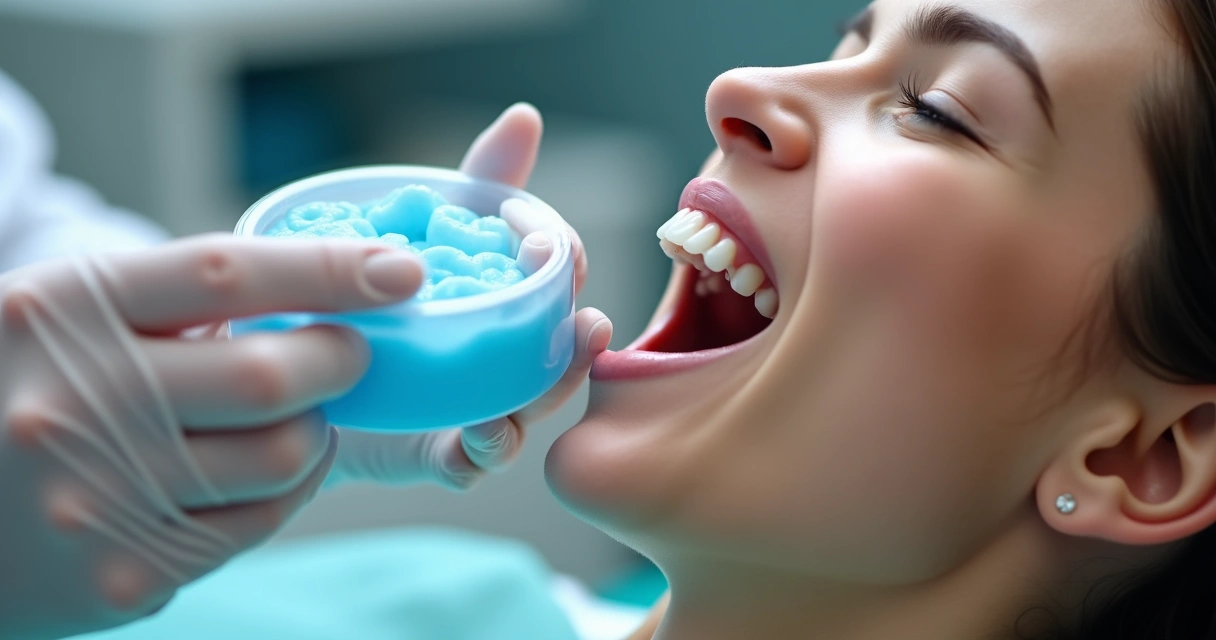 Moldagem dos dentes do paciente com massa especial 