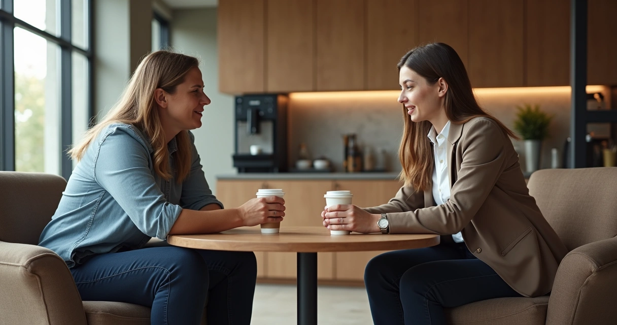 Café sendo servido durante conversa de feedback informal 