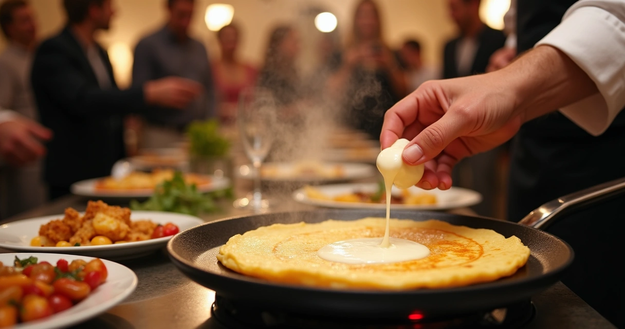 Chef preparando crepe ao vivo durante evento 
